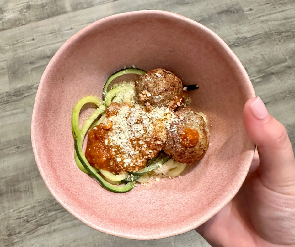Chicken Meatballs & Zoodles in Red Sauce